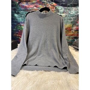 Eddie Bauer Mens Gray Ribbed Mock Neck Cotton Knit Pullover Sweater Size Large